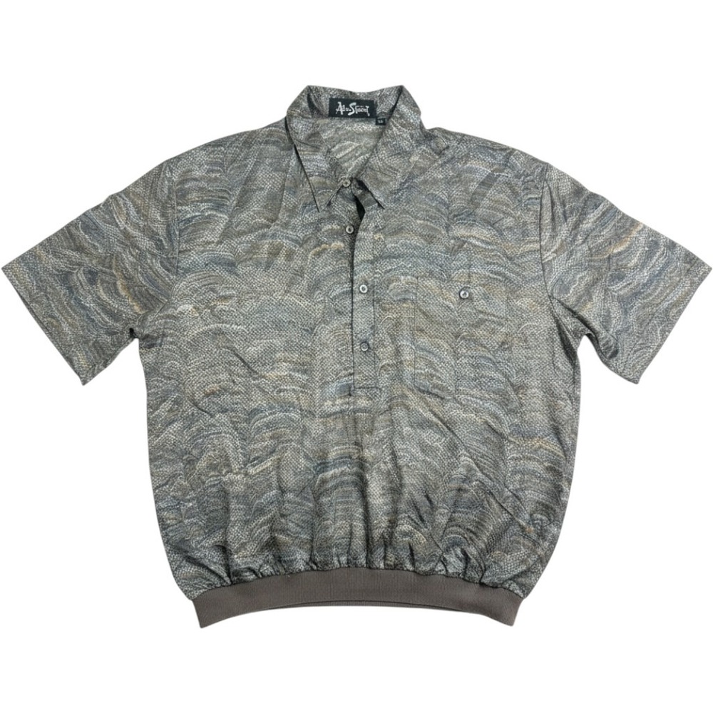 Alan‎ Stuart Mens XL Vintage Marbled Jacquard Short Sleeve Banded Hem Shirt Grey